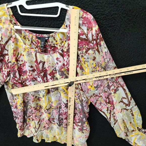 H&M Womens Blouse Multi-Color Size 12 100% Polyester Long Sleeve Buttons Pullon - Picture 4 of 12